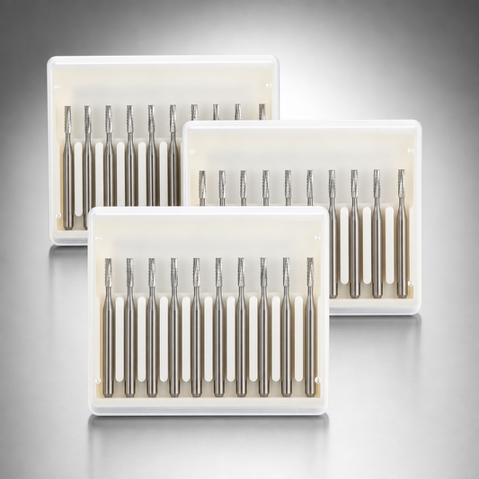 Dental burs prepared for autoclaving in a dental practice sterilization area