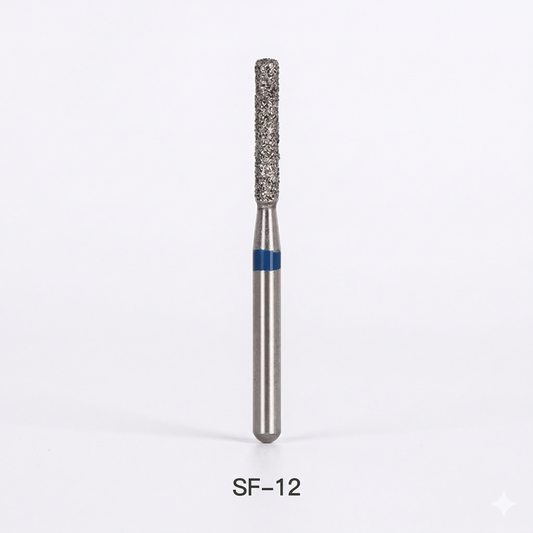 Straight cylinder diamond bur used for sectioning a zirconia crown