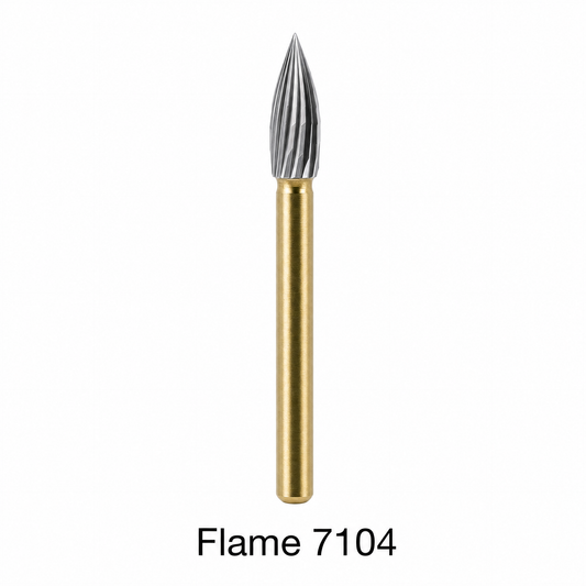 Taft Carbide Burs 12-blade style 7104 flame titanium-plated FG shank finishing bur