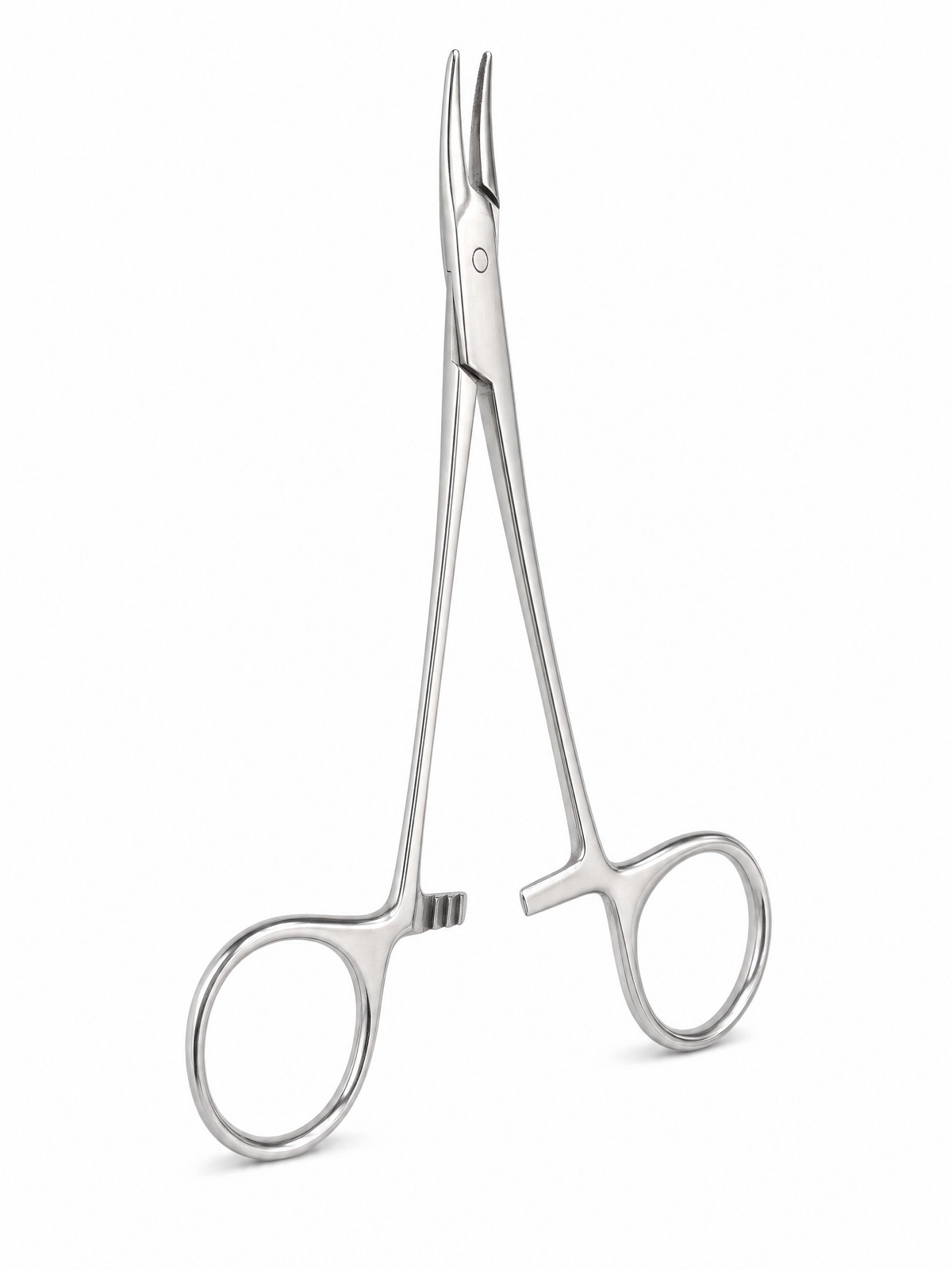 Taft Dental Supply needle holder with jaws open, ratchet lock dental suturing instrument